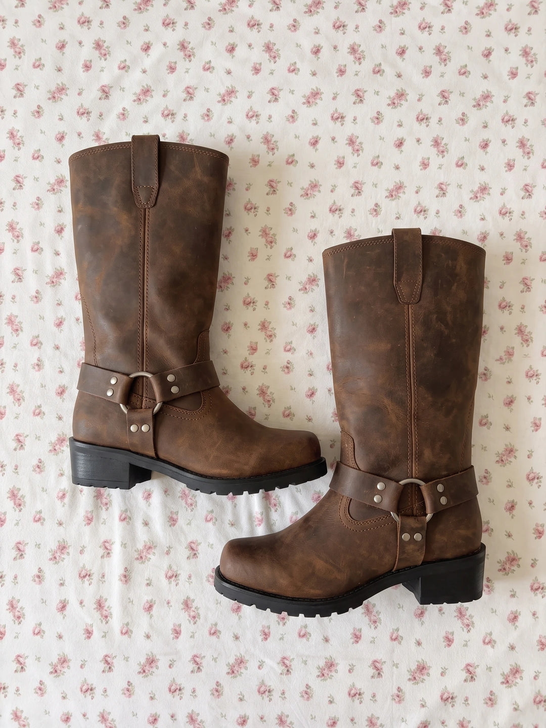 Solange Distressed Harness Mid-Calf Boots