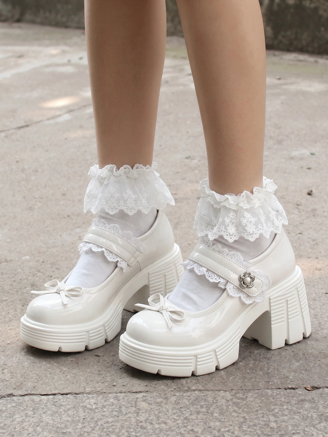 Ottaviolette Lace Bow Lug Sole Mary Janes