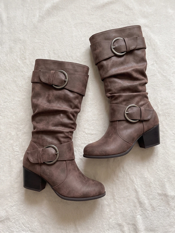 Vincenzia Slouchy Buckle Mid-Calf Boots