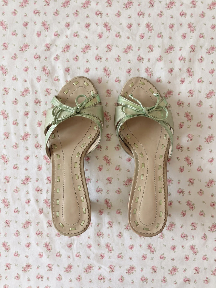 Emmanuelle Metallic Bow Stiletto Mules