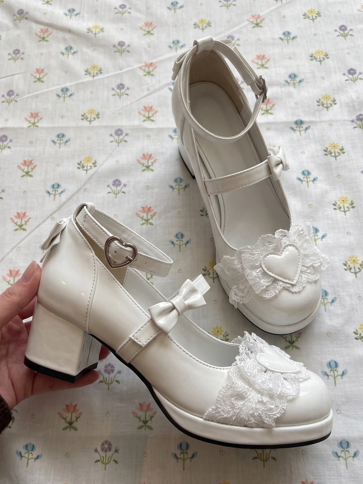 Apolline Lace Ruffle Mary Jane Heels