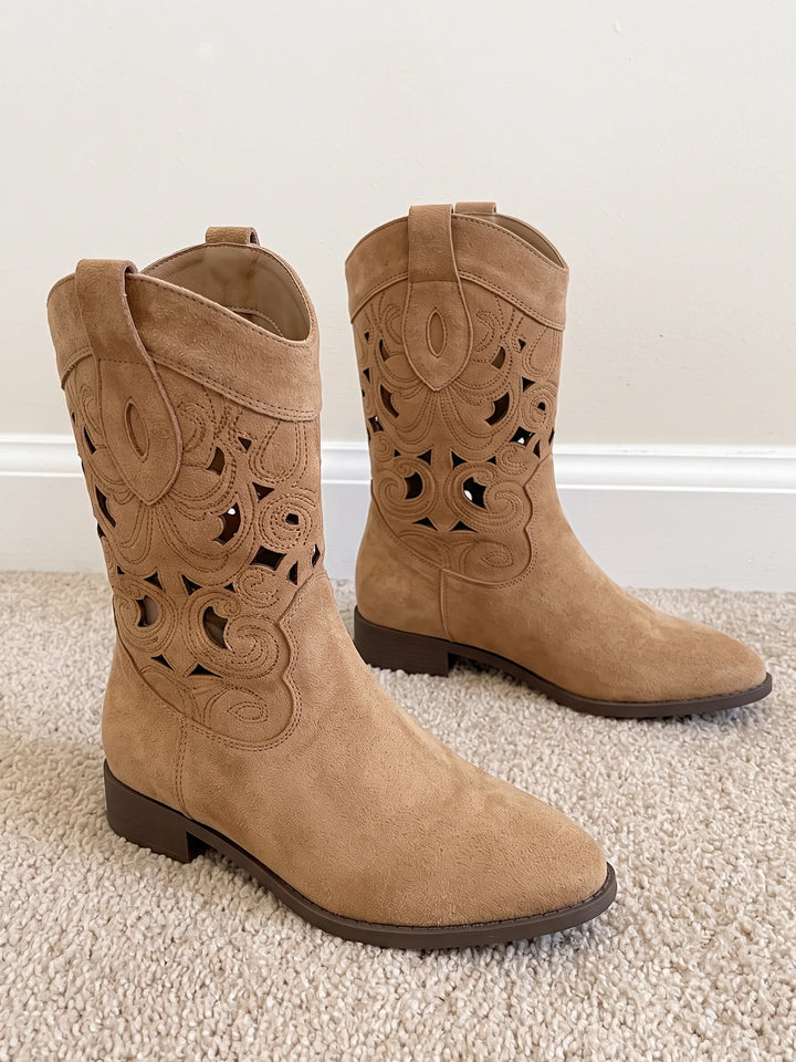 Zelie Laser-Cut Suede Western Boots