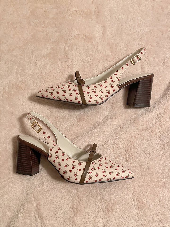 Zoe Floral Bow Slingback Heels