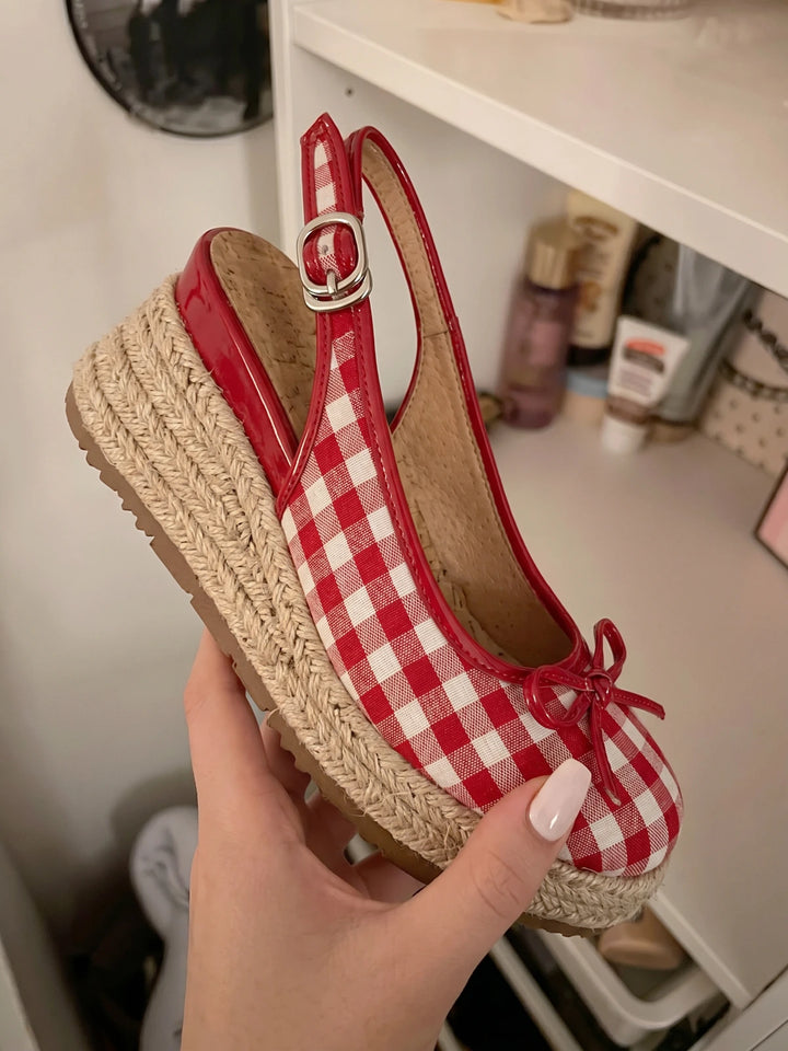 Elodie Gingham Bow Wedges