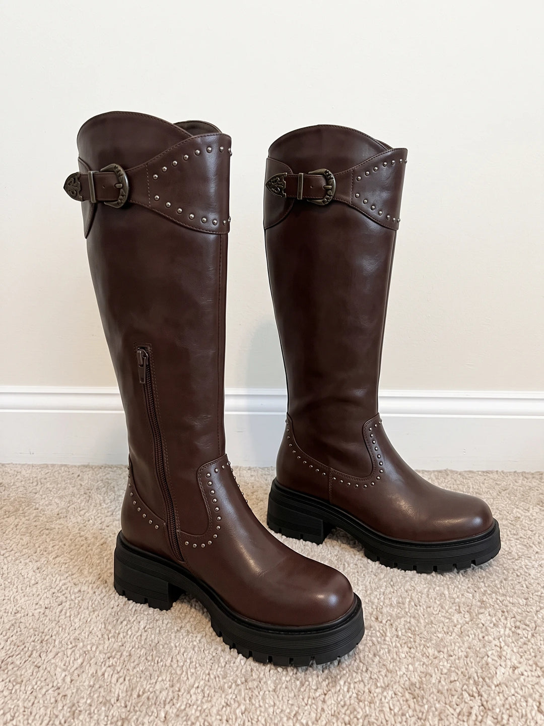Solange Studded Buckle Knee Boots