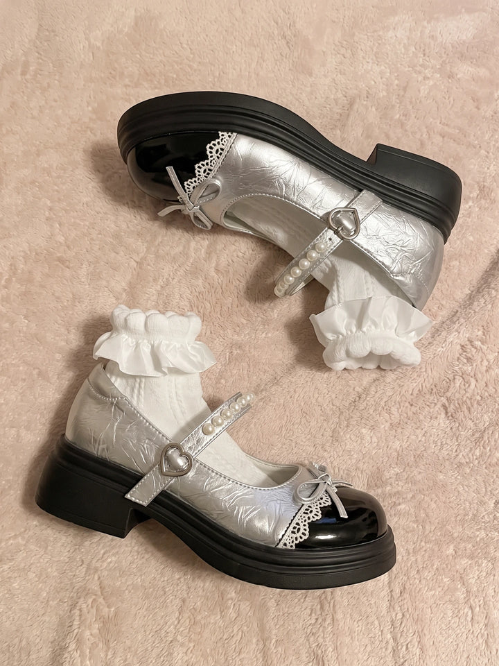 Ottavie Pearl Bow Lug Platform Mary Janes