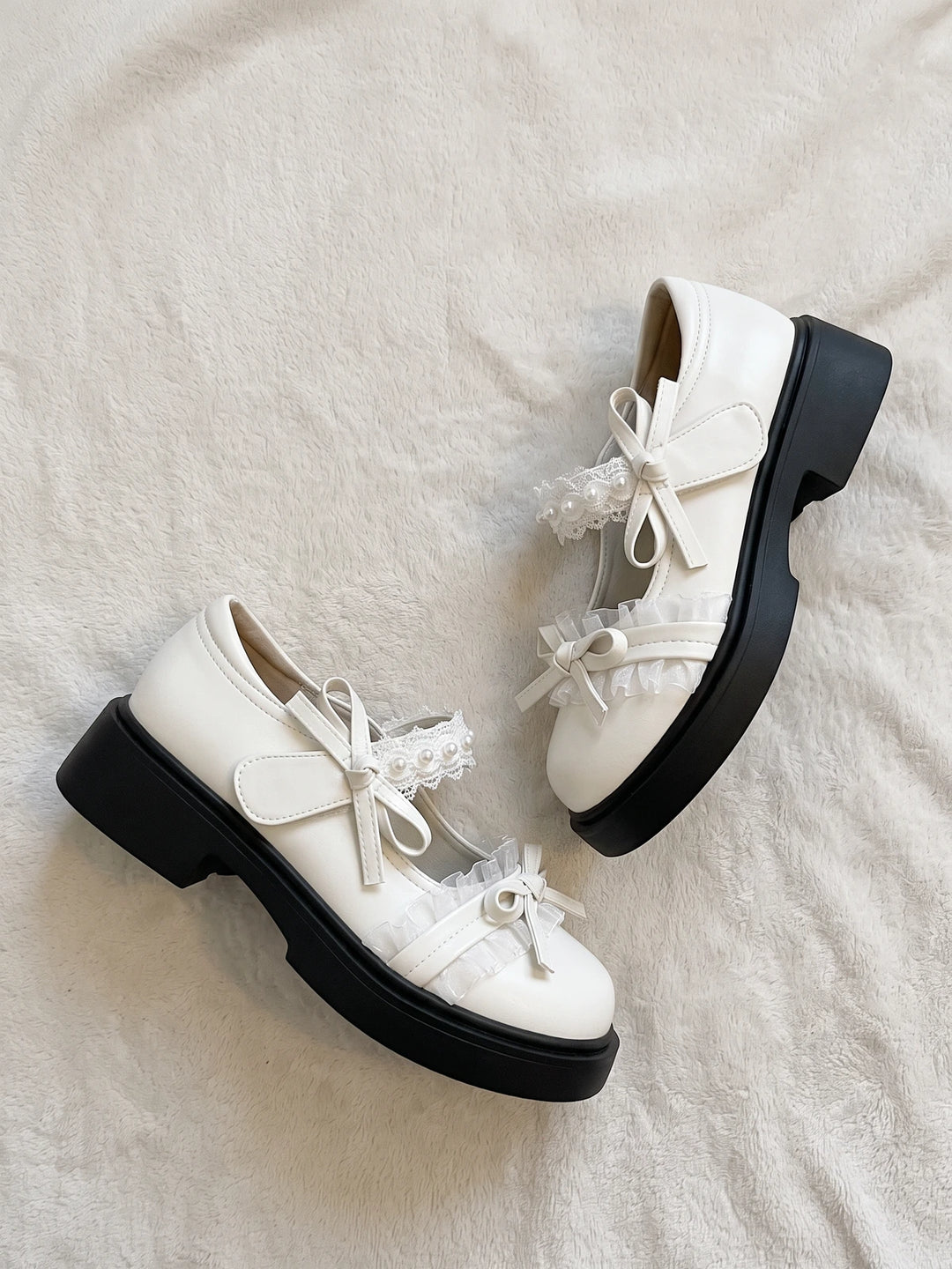 Soleil Lace Bow Platform Mary Janes