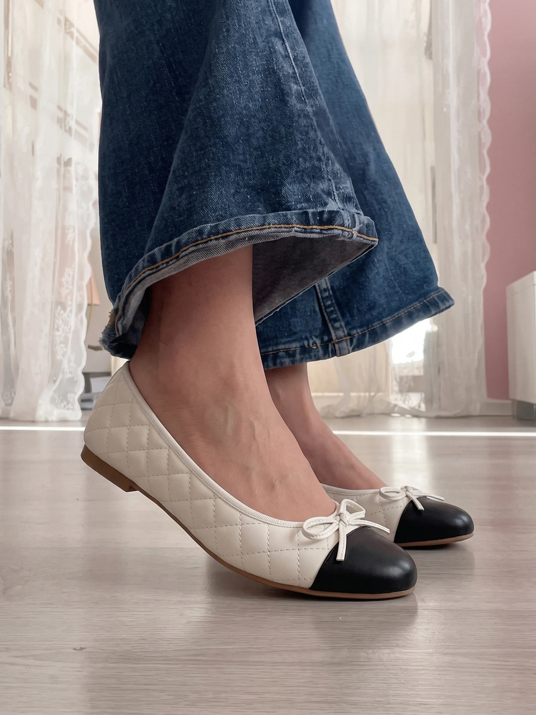 Micheline Quilted Cap-Toe Ballet Flats