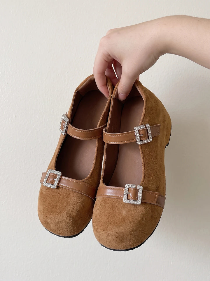 Anais Rhinestone Buckle Suede Mary Janes