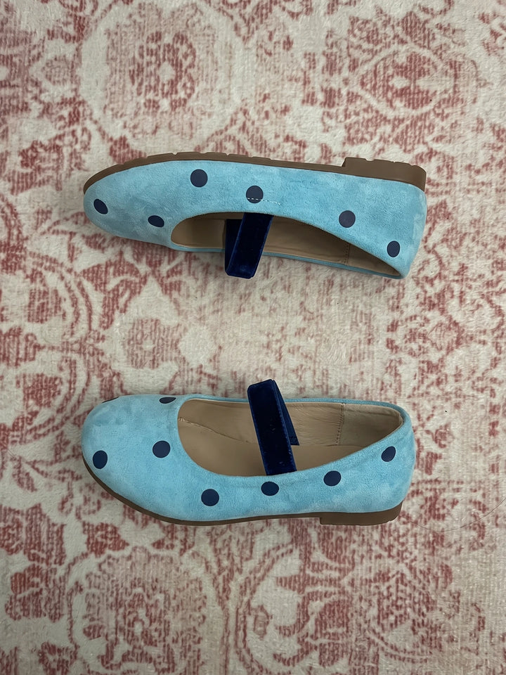 Meliette Polka Dot Velvet-Strap Flats