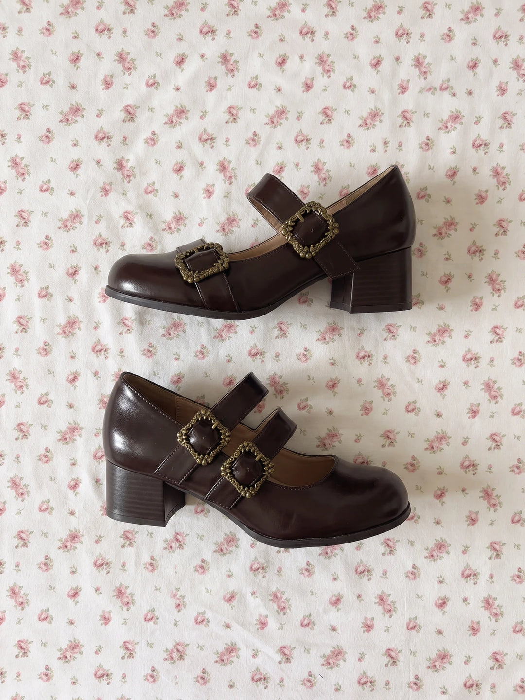 Mirettia Double Buckle Patent Mary Jane Heels