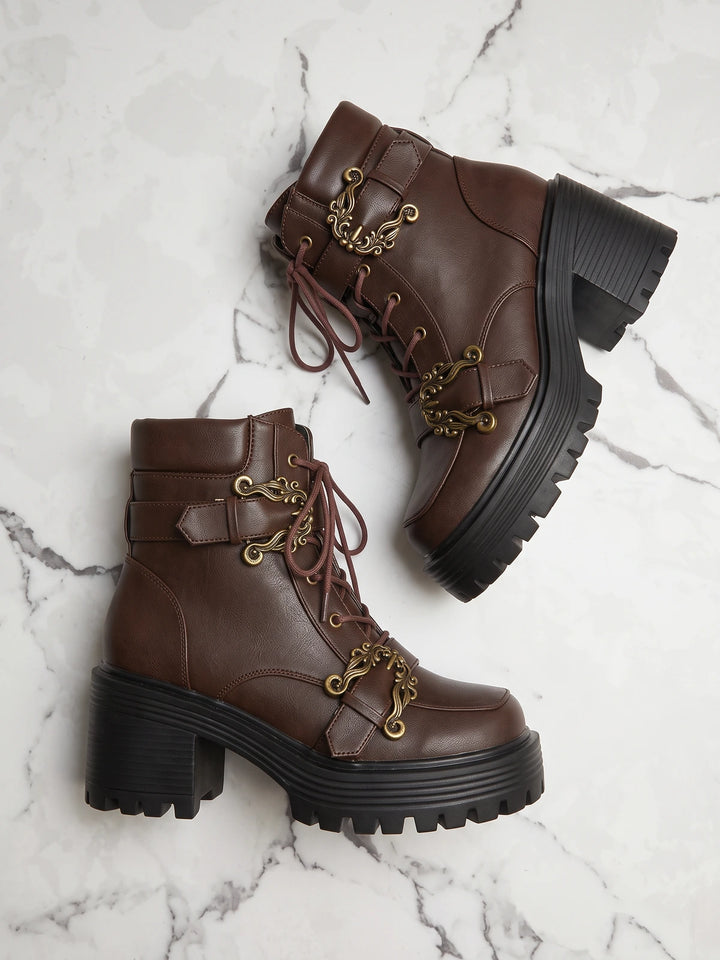 Mignettine Ornate Buckle Lug Boots