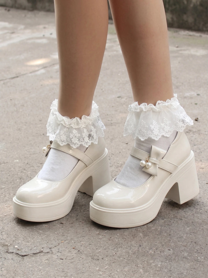 Mignettelle Pearl Bow Platform Mary Janes