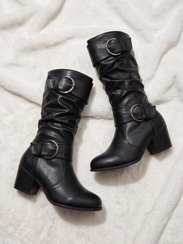Aline Slouchy Buckle Mid-Calf Boots