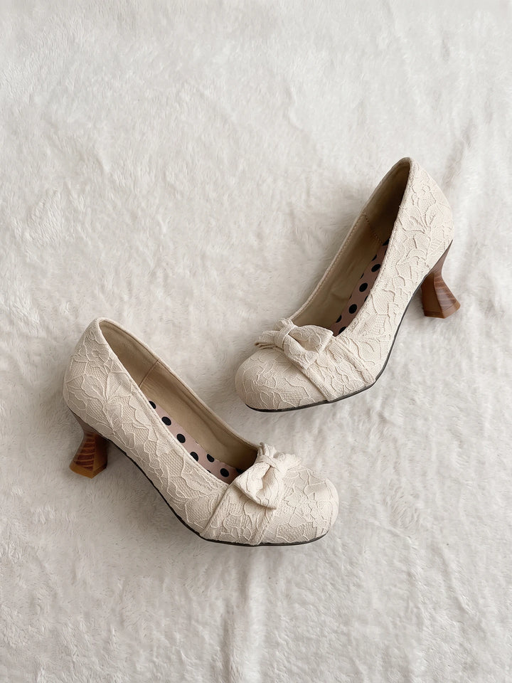 Orianelle Lace Bow Flared Heels