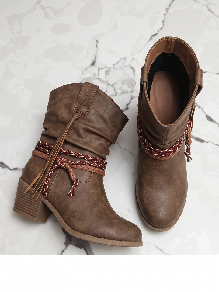 Solange Braided Tassel Mid-Calf Boots