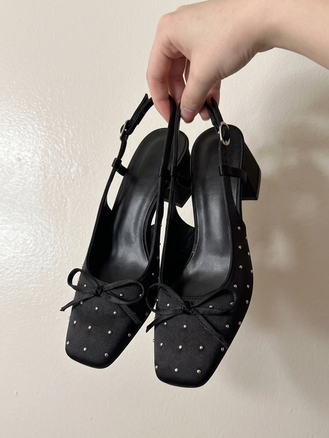 Faustine Studded Satin Slingback Heels