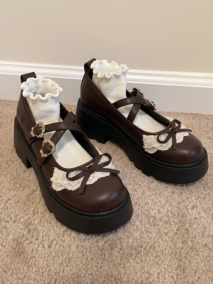 Ottaviolette Lace Bow Lug Platform Mary Janes