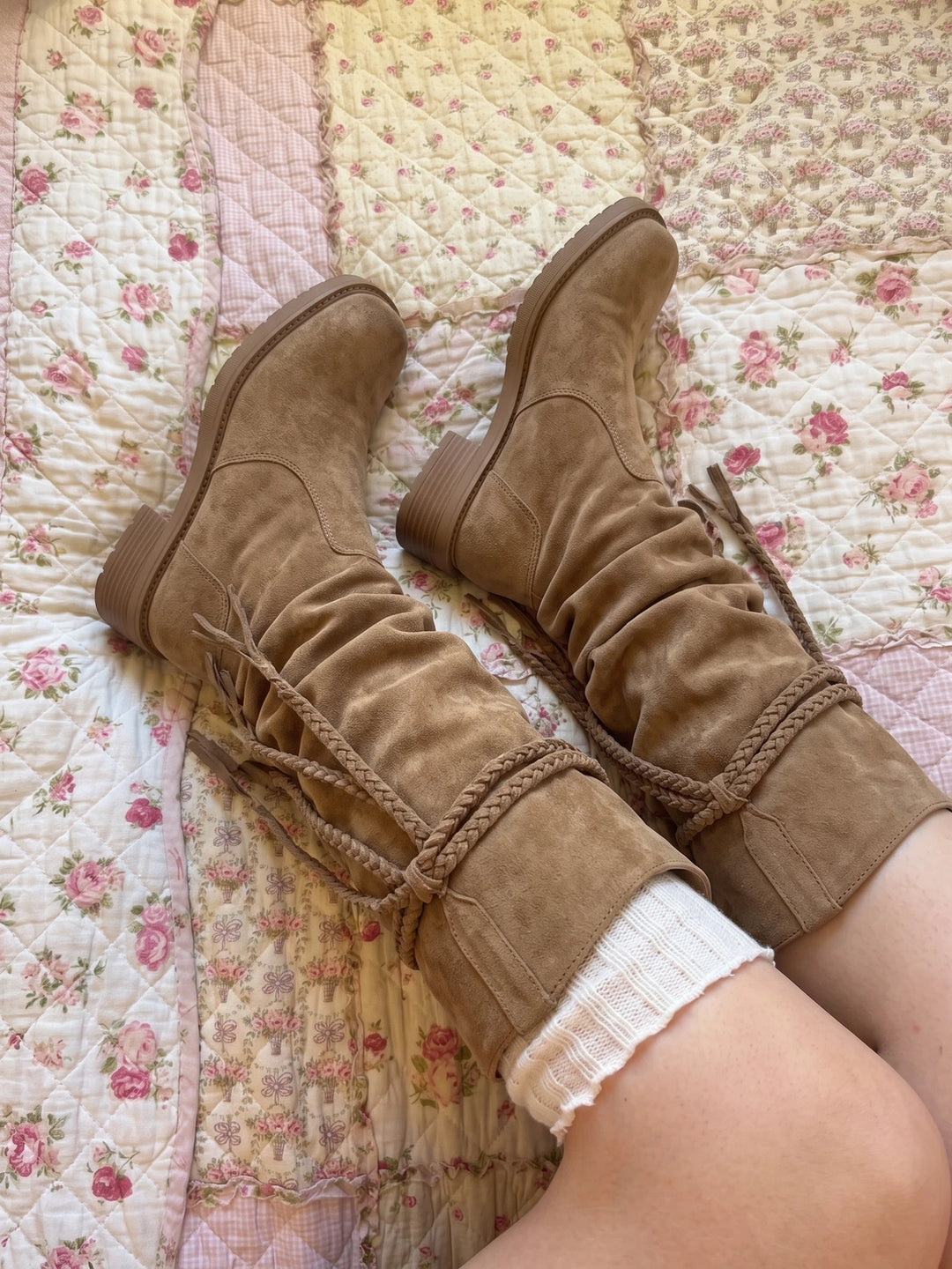 Beatrix Suede Braided Fringe Boots