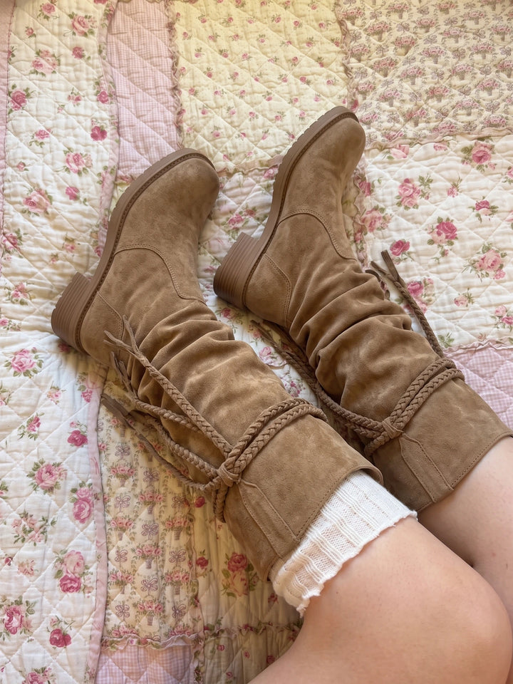 Beatrix Suede Braided Fringe Boots