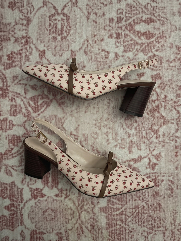 Zoe Floral Bow Slingback Heels