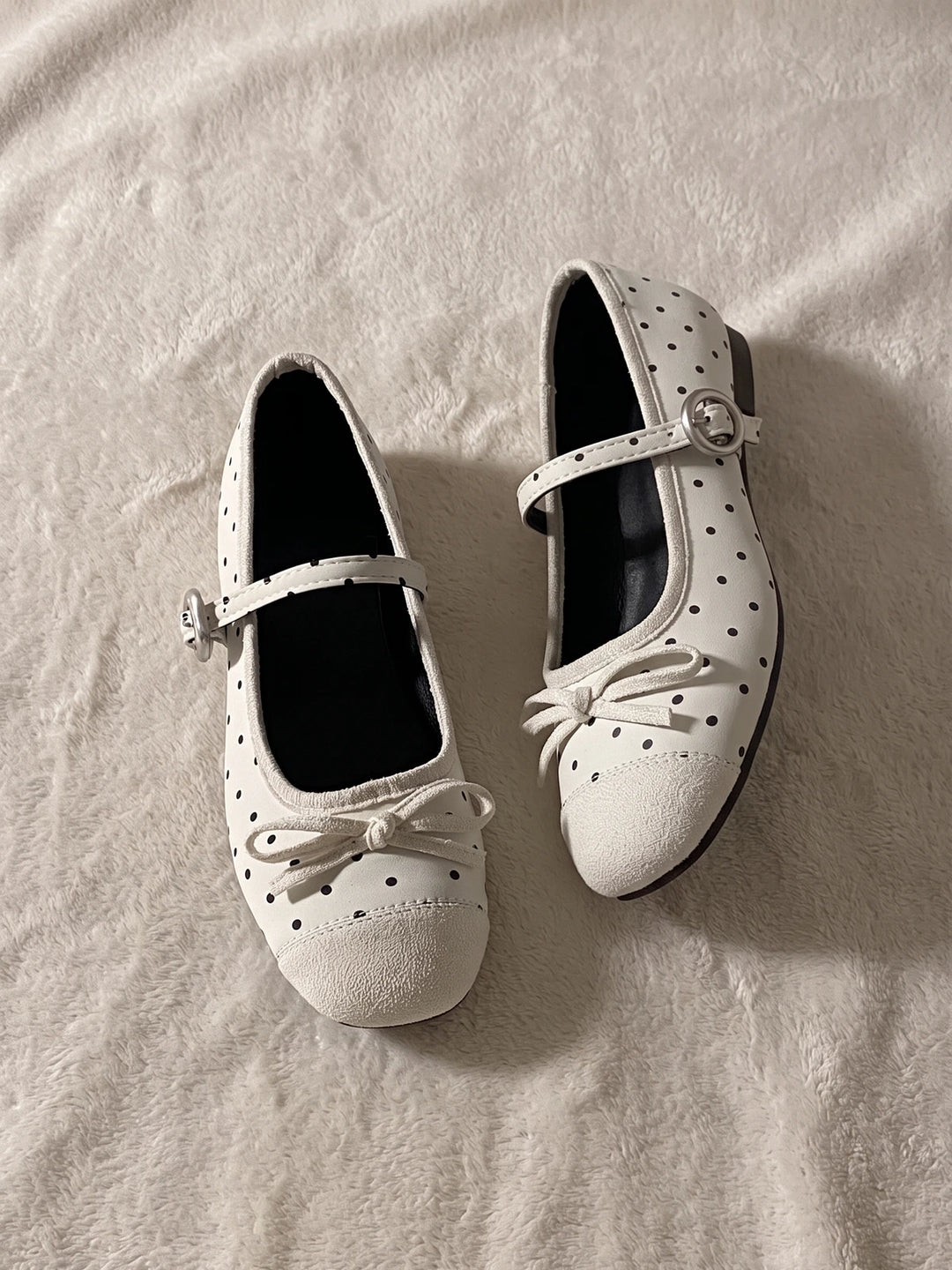 Zeline Polka Dot Suede Mary Jane Flats