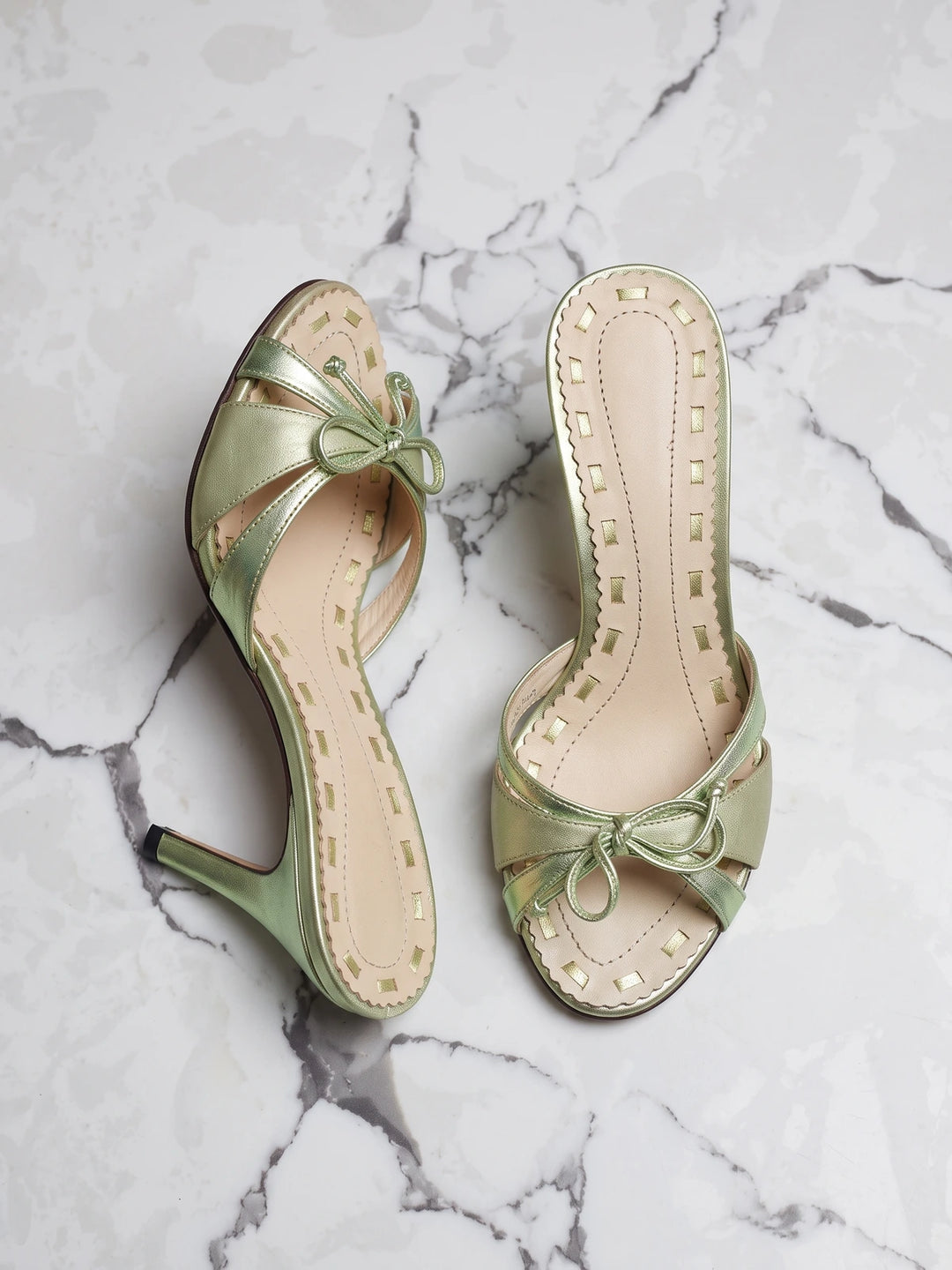 Emmanuelle Metallic Bow Stiletto Mules