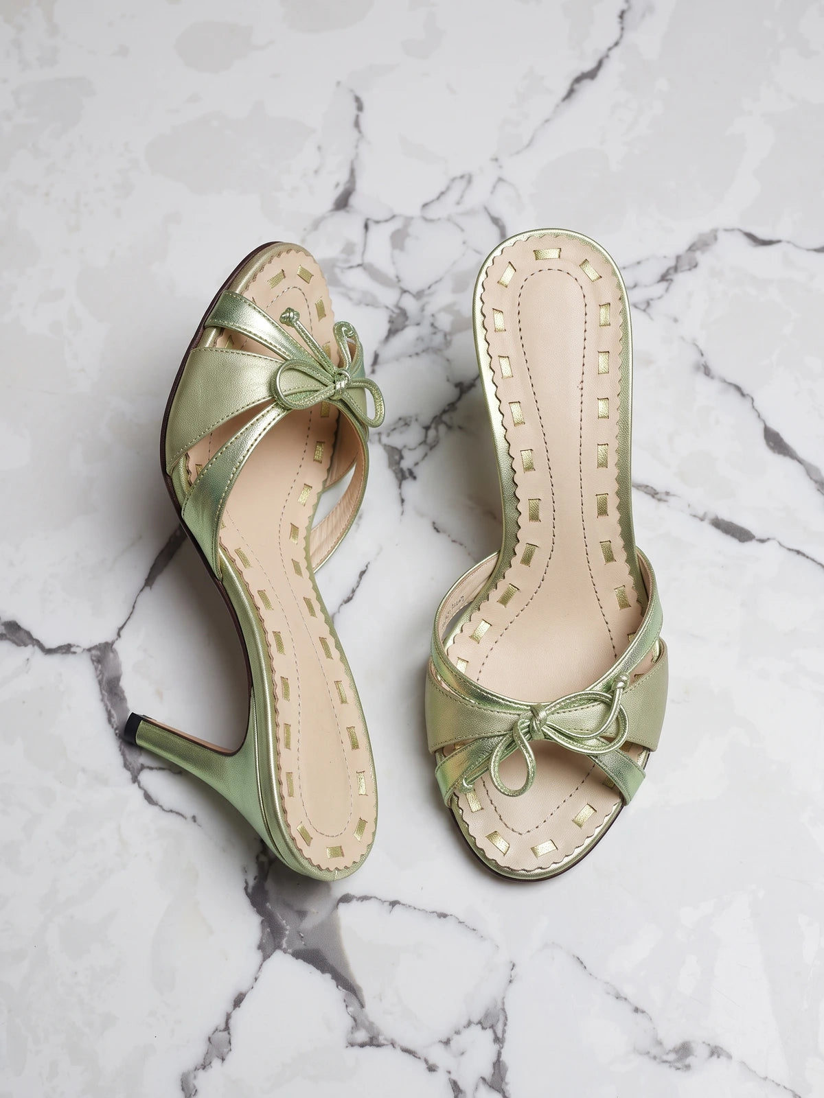 Emmanuelle Metallic Bow Stiletto Mules