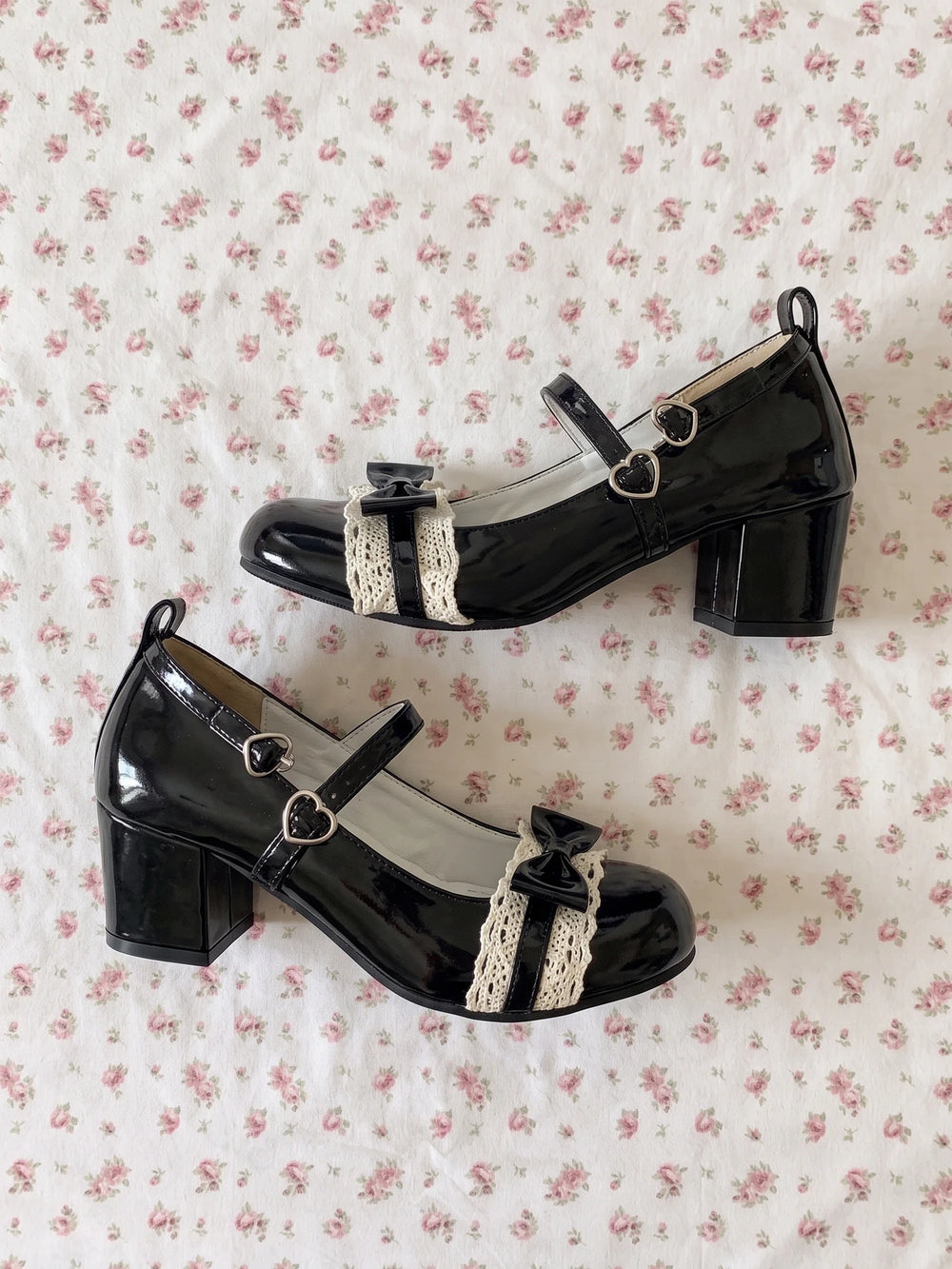 Fleurie Lace Bow Mary Jane Heels