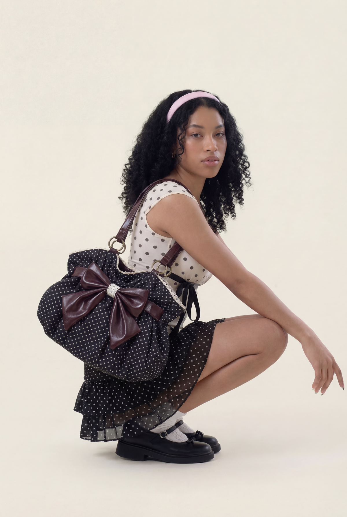 Polka Dot Bow Shoulder Bag