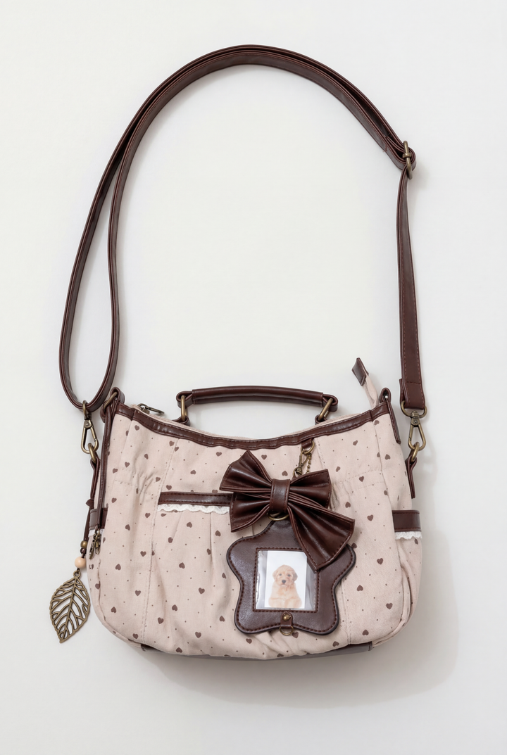 Vintage Heart Polka Dot Shoulder Bag