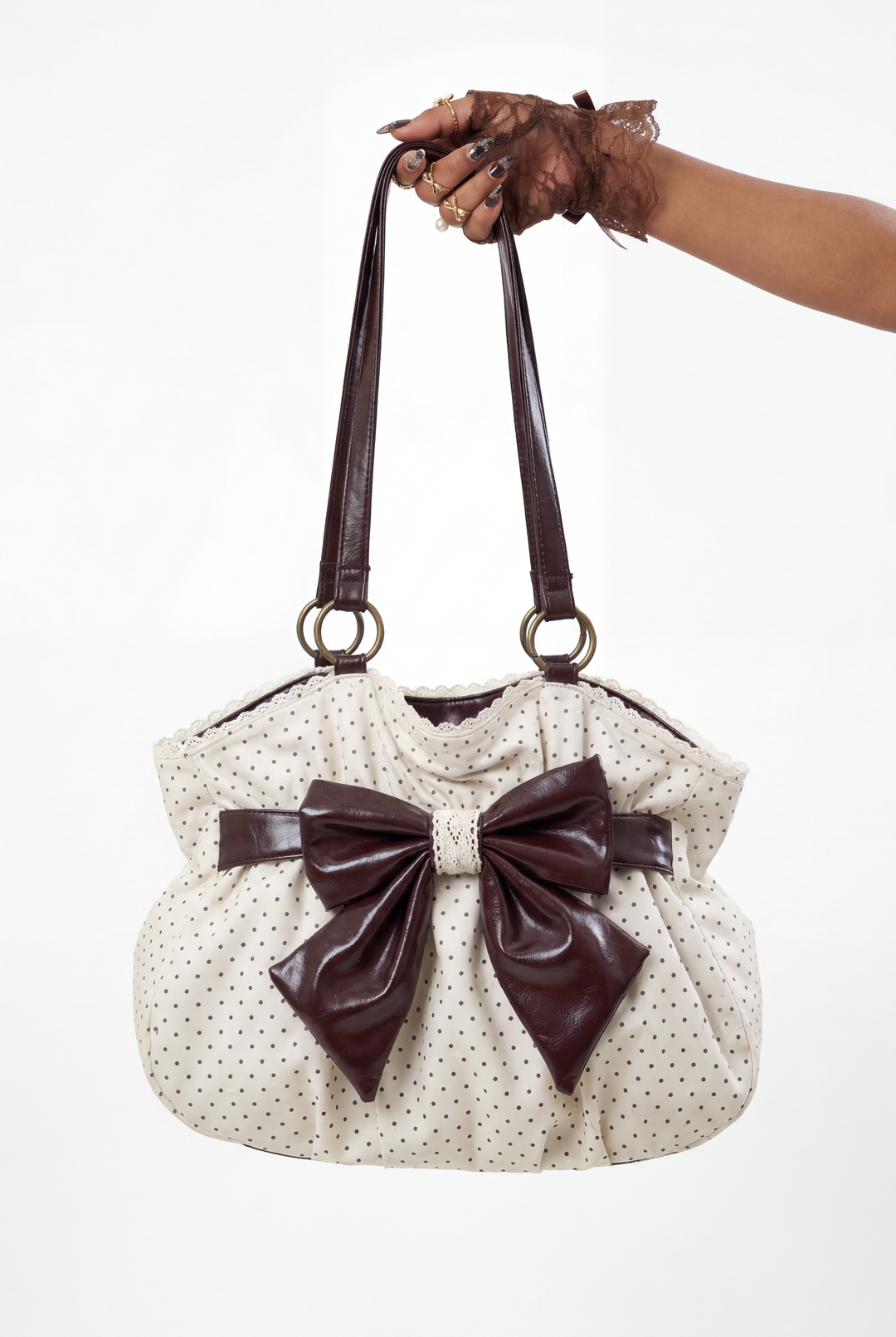 White Polka Dot Bow Shoulder Bag