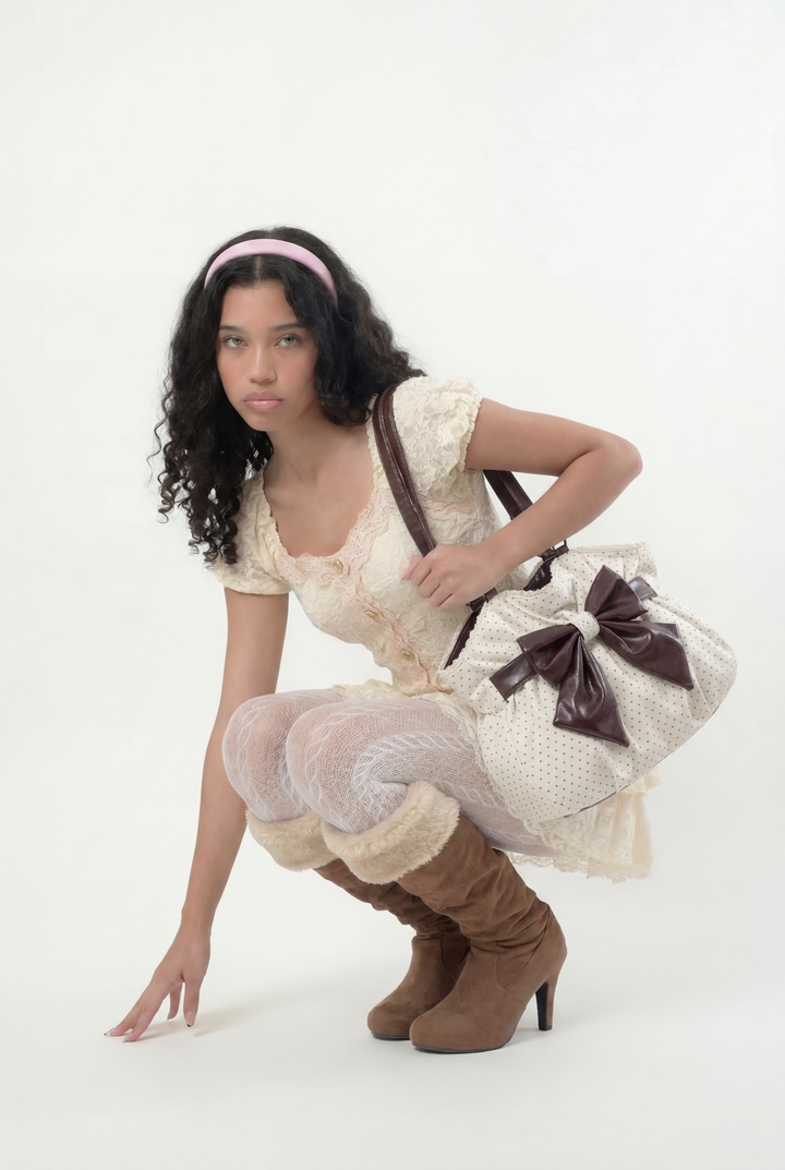 White Polka Dot Bow Shoulder Bag