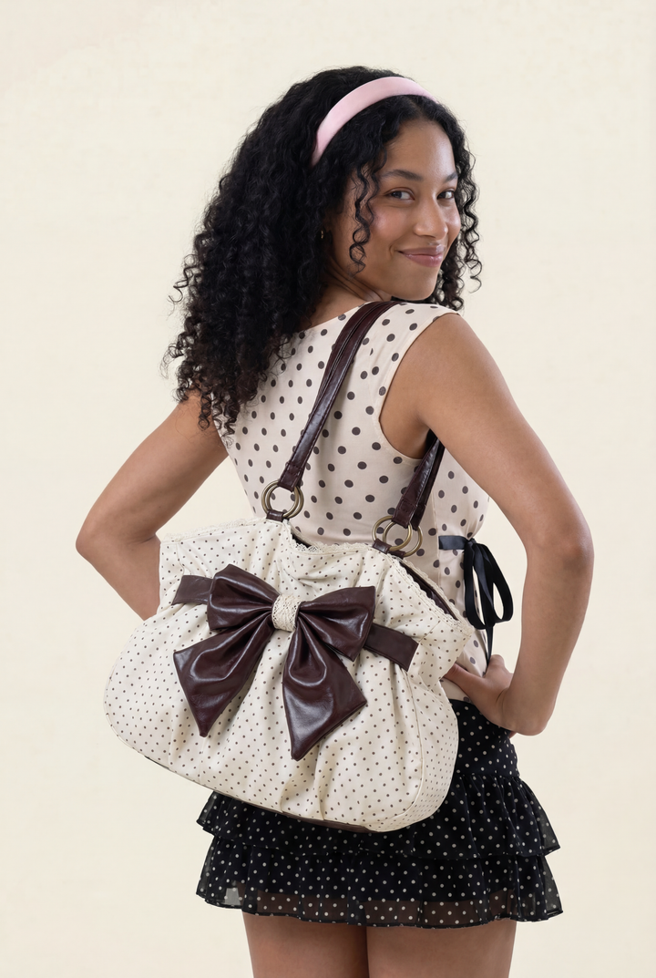 White Polka Dot Bow Shoulder Bag