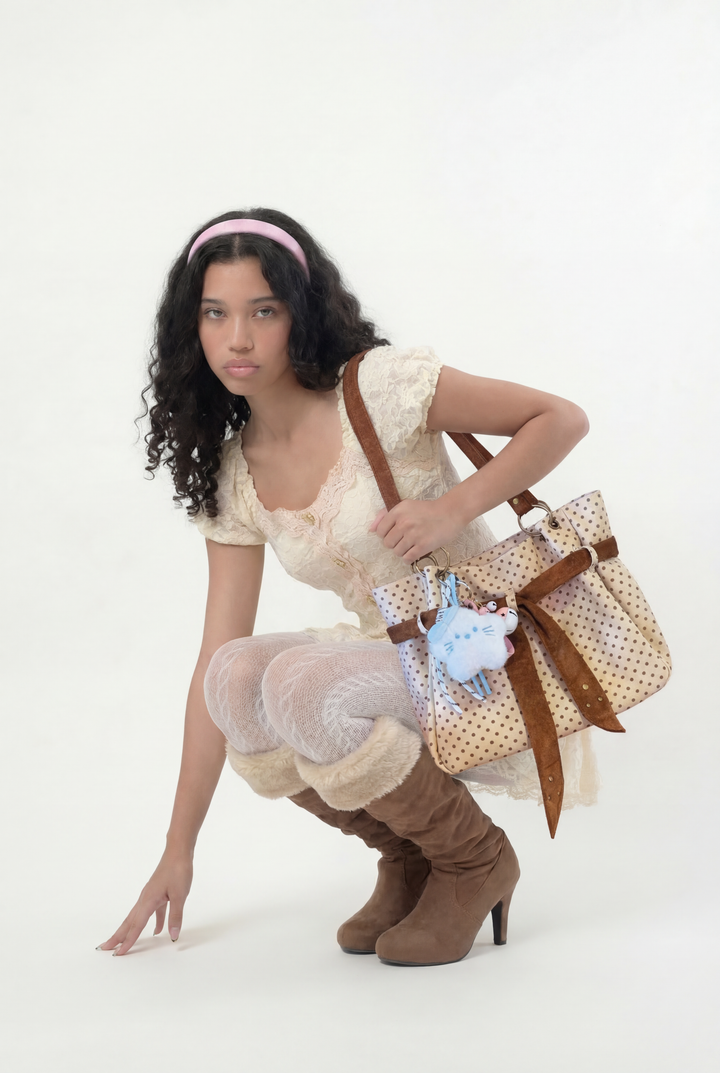 Retro Polka Dot Canvas Tote Bag