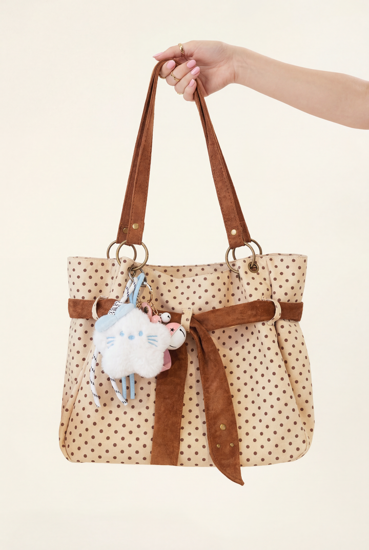 Retro Polka Dot Canvas Tote Bag