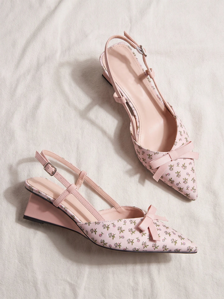 Fleurine Floral Bow Slingback Heels