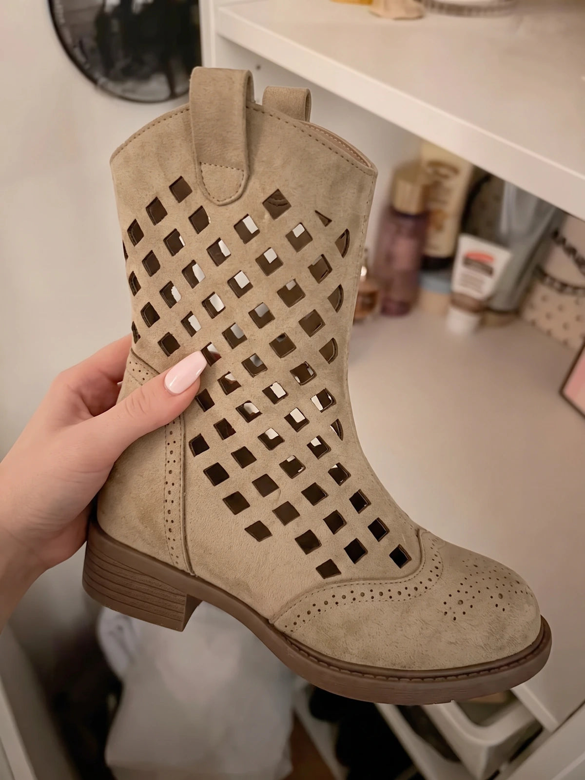 Ottaviana Laser-Cut Diamond Mid-Calf Boots
