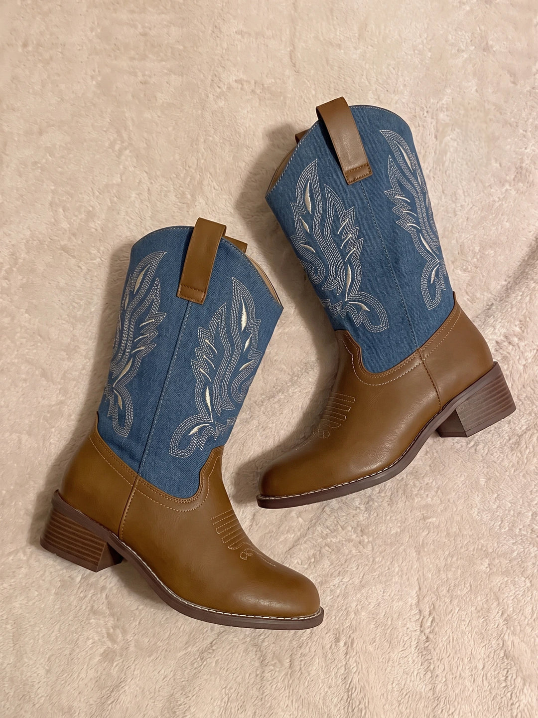 Mignonne Denim Embroidered Western Boots