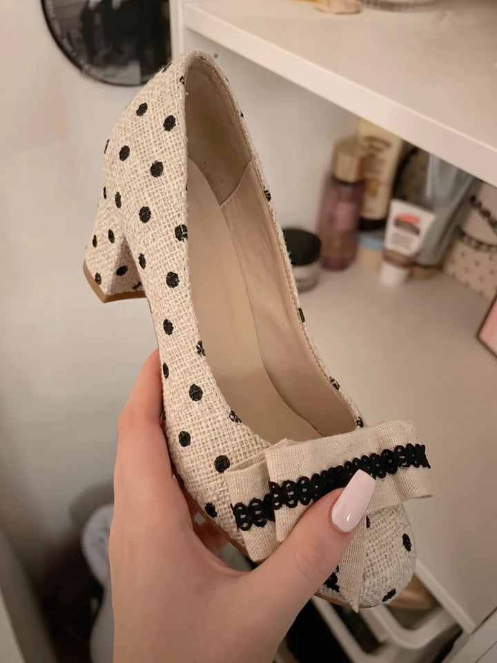 Soleillet Tweed Polka Dot Heels