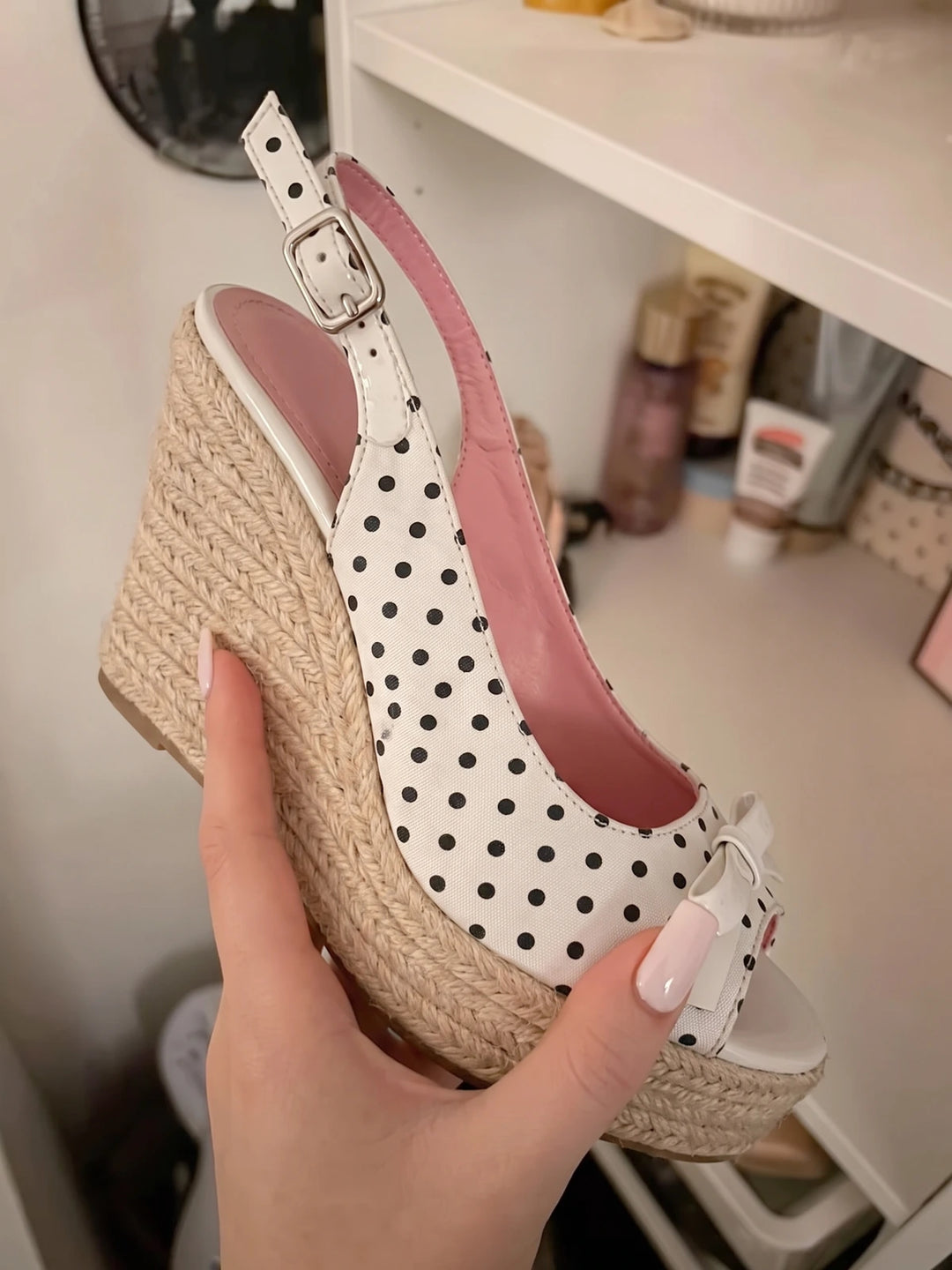 Elodie Polka Bow Wedge Sandals