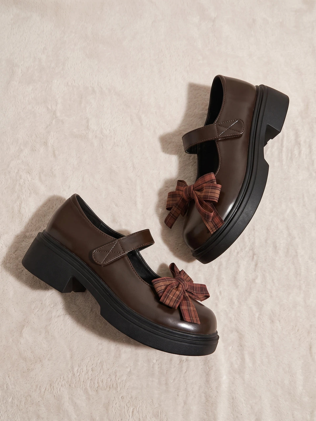 Prudence Plaid Bow Mary Jane Platforms
