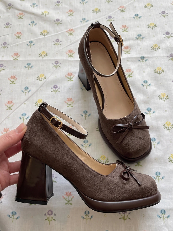 Vivienne Bow Velvet Square-Toe Heels