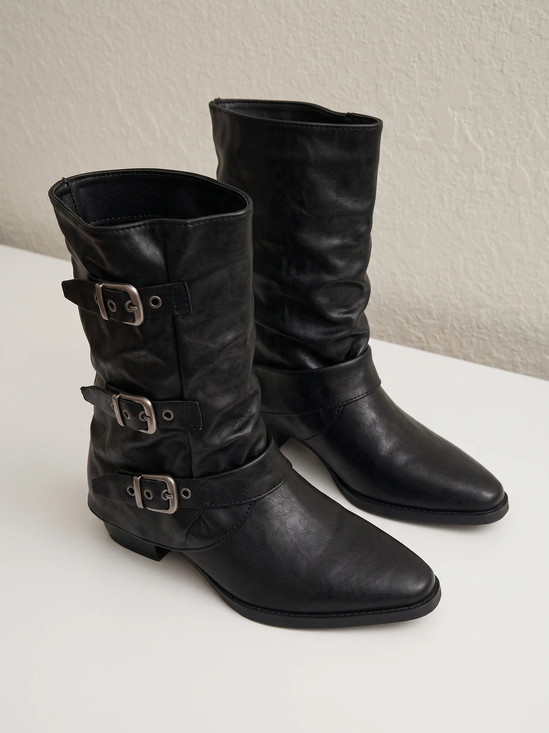 Solene Triple-Buckle Slouch Boots