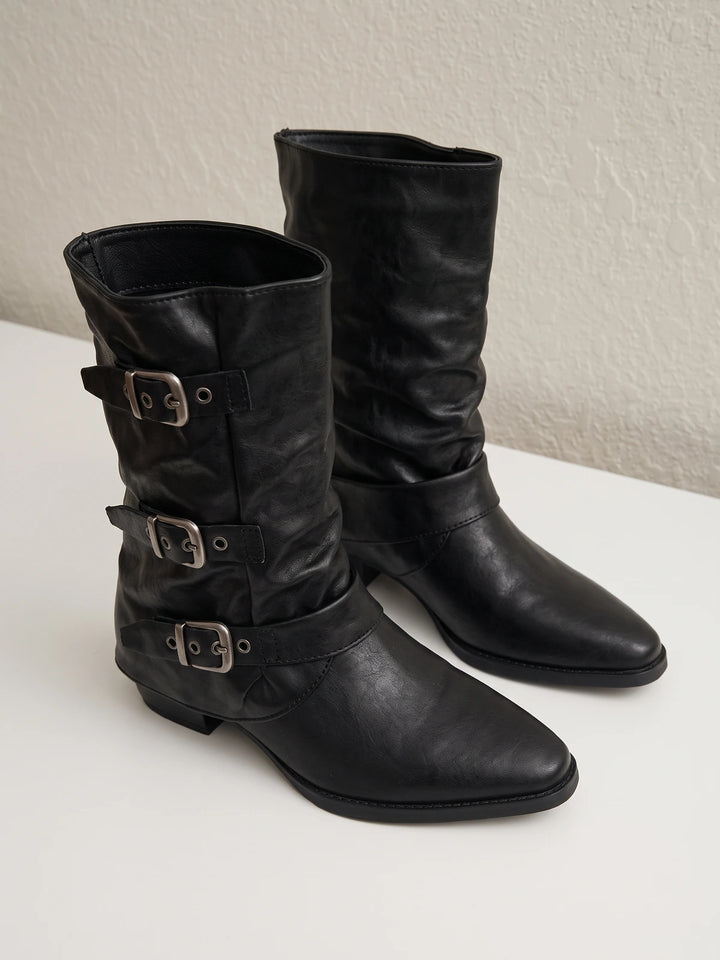 Solene Triple-Buckle Slouch Boots