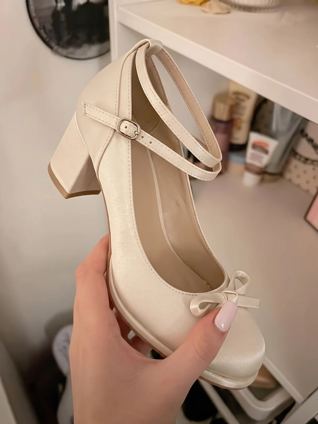 Fiorella Cream Bow Mary Jane Heels