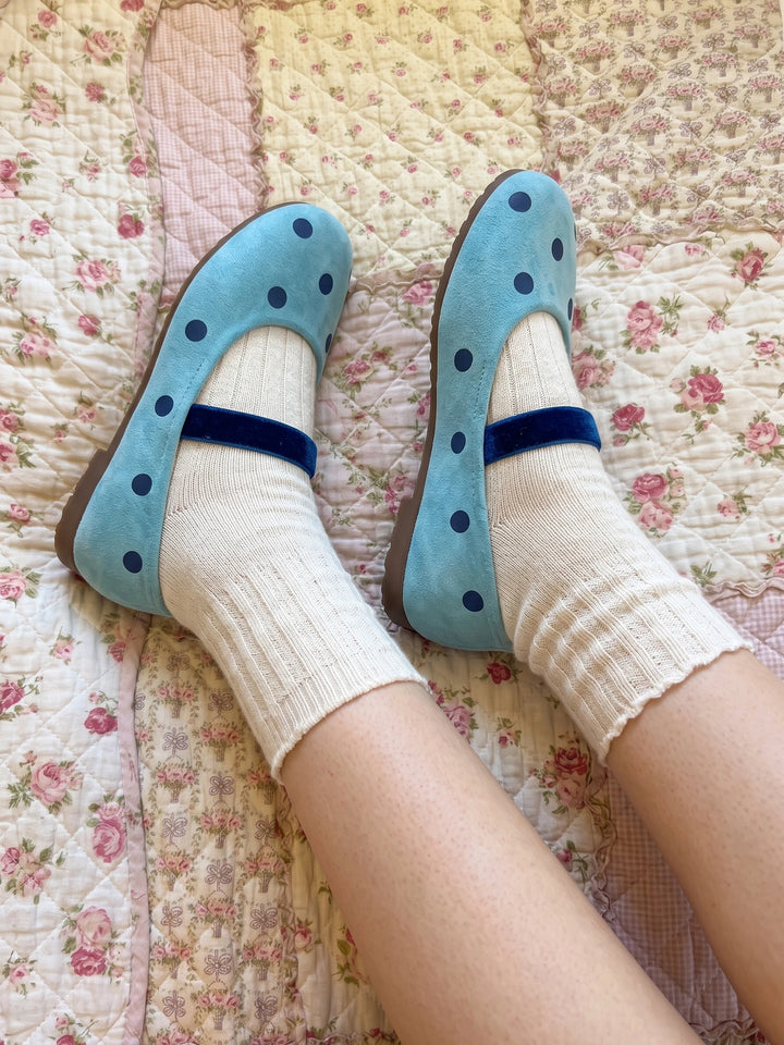 Meliette Polka Dot Velvet-Strap Flats