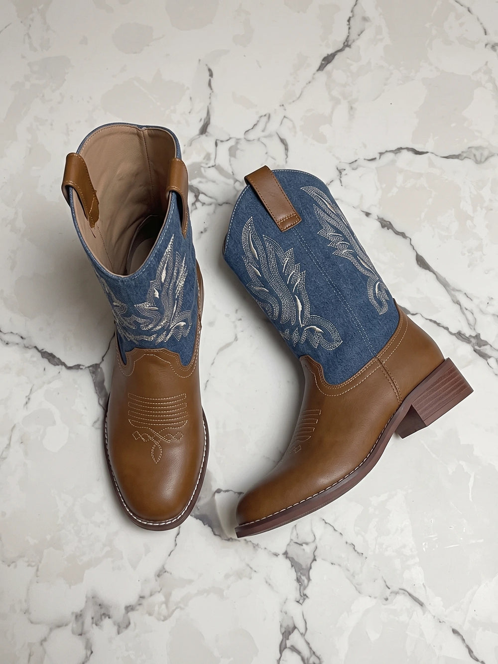 Mignonne Denim Embroidered Western Boots