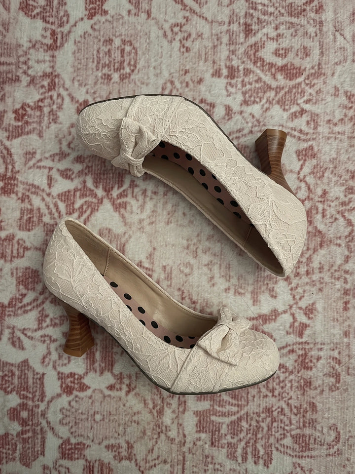 Orianelle Lace Bow Flared Heels