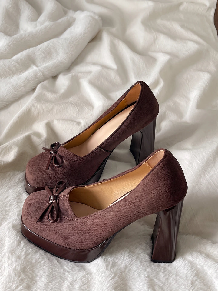 Mirelline Suede Bow Block Heels